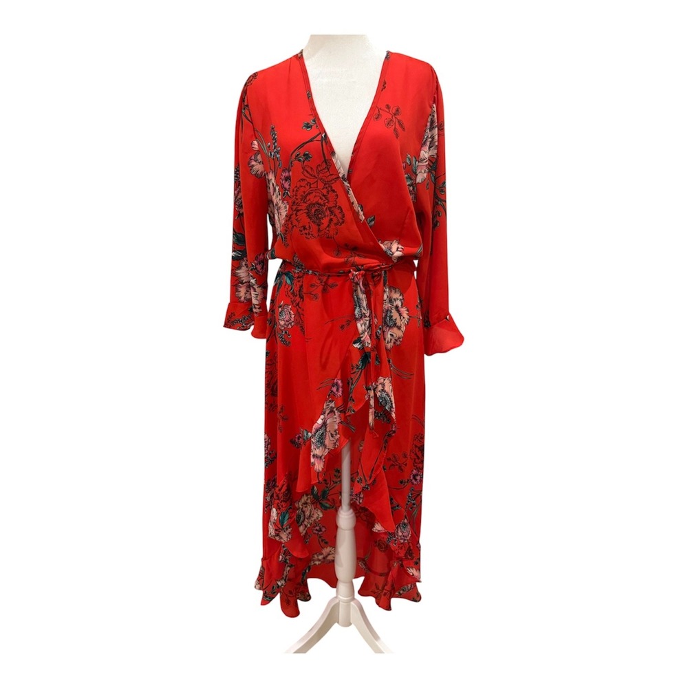 Haute Project Los Angeles Red Floral Boho Wrap Dress size XL